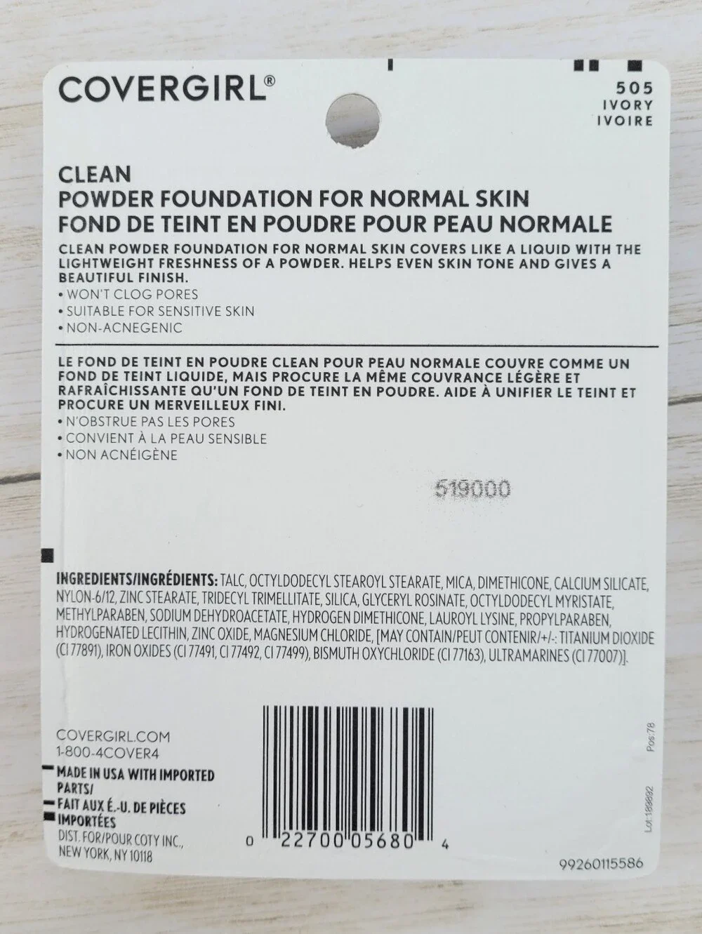 Covergirl Clean Powder Foundation for Normal Skin 505 Ivory NIB